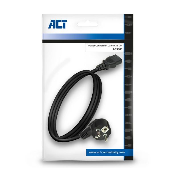 ACT AC3305 electriciteitssnoer Zwart 2 m Netstekker type F C13 stekker - Afbeelding 4