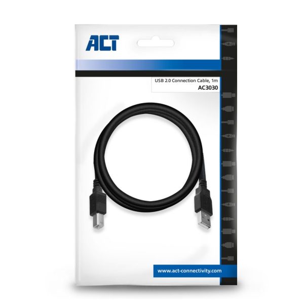 ACT AC3030 USB-kabel 1 m USB 2.0 USB A USB B Zwart - Afbeelding 3