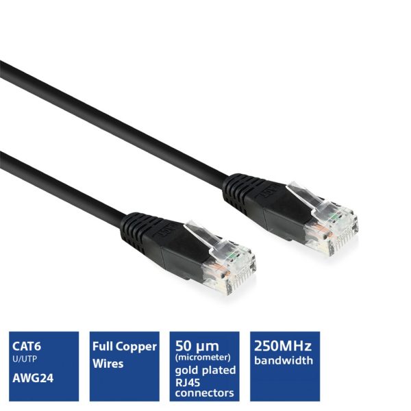 ACT Zwarte 1 meter UTP CAT6 patchkabel met RJ45 connectoren - Afbeelding 3