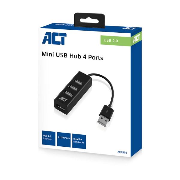 ACT AC6205 interface hub USB 2.0 480 Mbit/s Zwart - Afbeelding 7