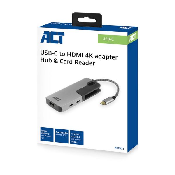 ACT AC7021 USB-C naar HDMI female adapter met PD Pass-Through, 4K, USB-A , USB-C port, kaartlezer - Afbeelding 6