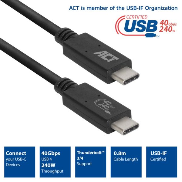 ACT AC7451 USB-kabel 0,8 m USB4 Gen 3x2 USB C Zwart - Afbeelding 6