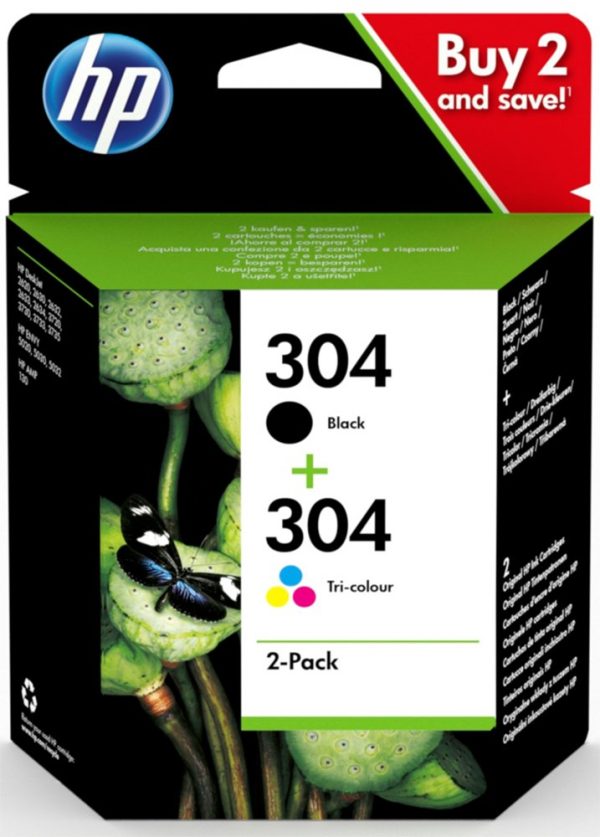 HP 304 originele zwarte/drie-kleuren inktcartridges, 2-pack - Afbeelding 2