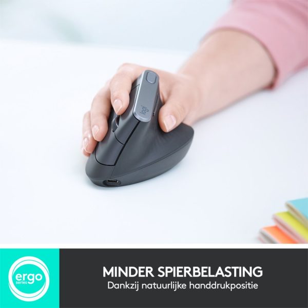 Logitech MX Vertical | Ergonomische Draadloze Muis | Rechtshandig | RF + Bluetooth | 4000 DPI | Zwart/Zilver - Afbeelding 3