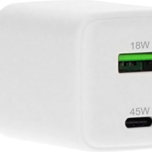 Mobiparts GaN Wall Charger | USB-C & USB-A 3.0 QC 45W | Wit