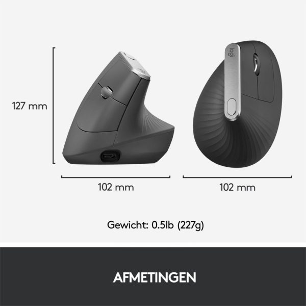 Logitech MX Vertical | Ergonomische Draadloze Muis | Rechtshandig | RF + Bluetooth | 4000 DPI | Zwart/Zilver - Afbeelding 8