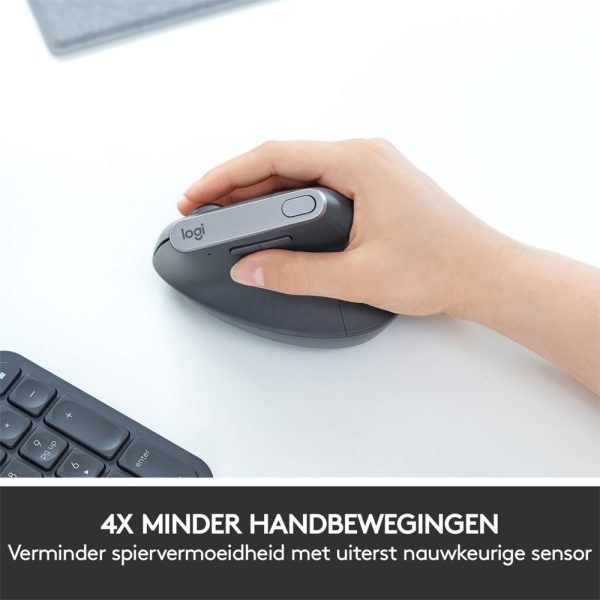 Logitech MX Vertical | Ergonomische Draadloze Muis | Rechtshandig | RF + Bluetooth | 4000 DPI | Zwart/Zilver - Afbeelding 6