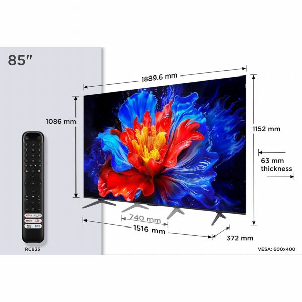 TCL 85P8K | 85'' Ultra HD 4K | QLED Smart TV | Wifi | Google TV | Dolby Vision | 144Hz (2025) - Afbeelding 4