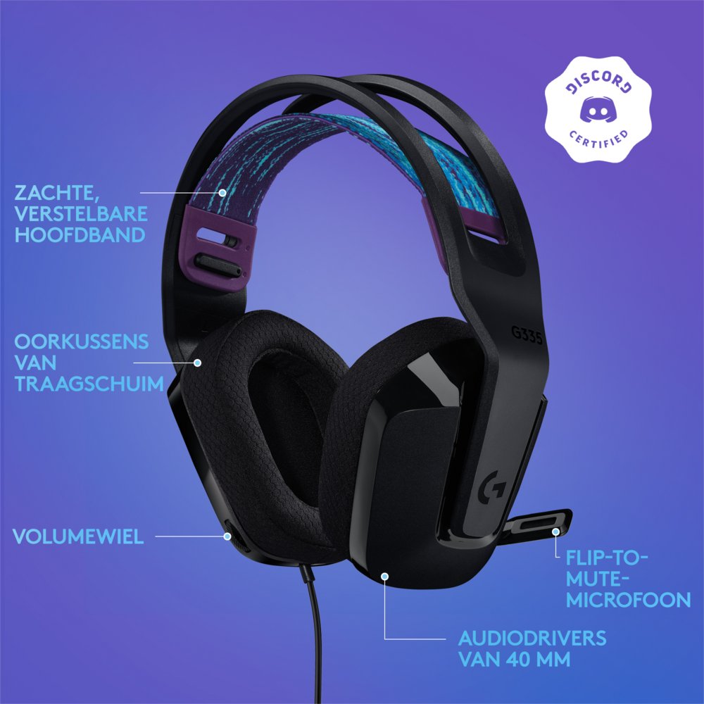 Logitech G335 | On-Ear Gaming Headset 3,5mm Connector | Zwart - Afbeelding 8